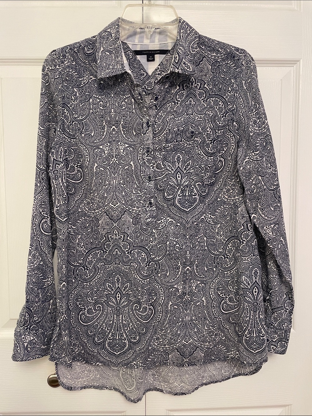 Tommy Hilfiger Paisley Pullover Long Sleeve Tunic Blouse with Chest Pocket